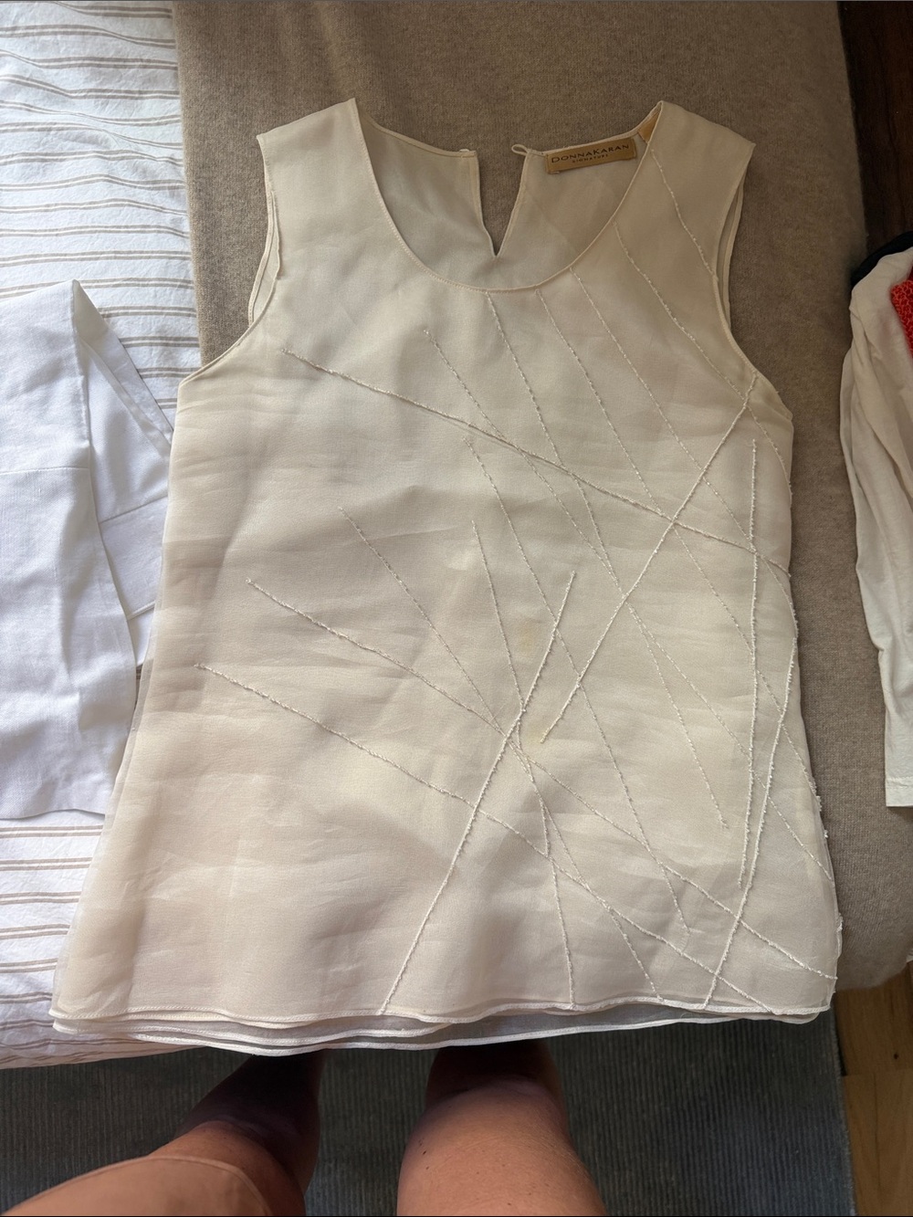 Donna Karan Cream Beaded Sleeveless Camisole